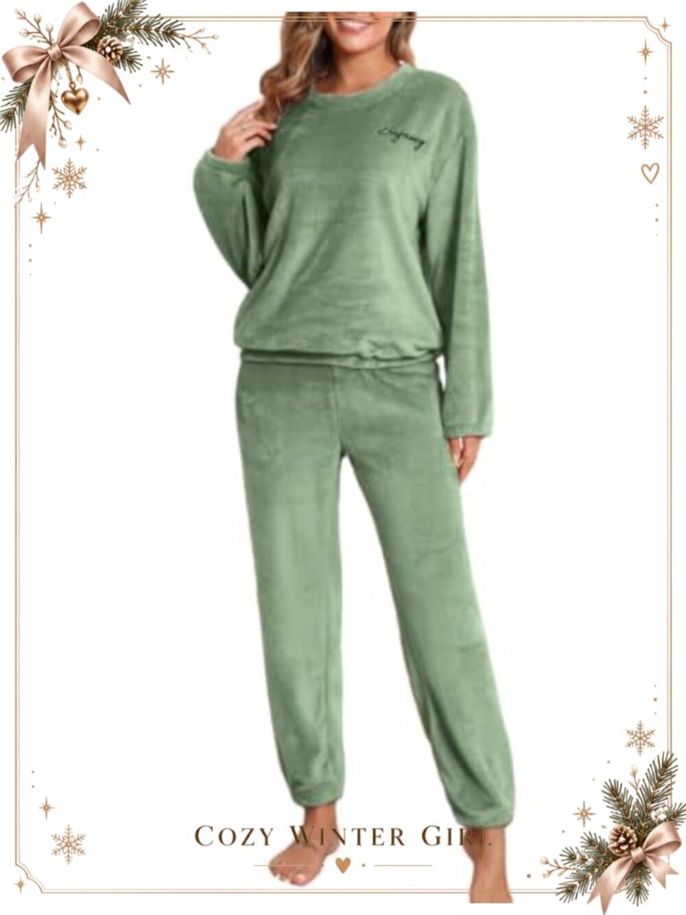 Fleece Pajama Set Long Sleeve Lounge Set Soft Pj Sleepwear Loungewear